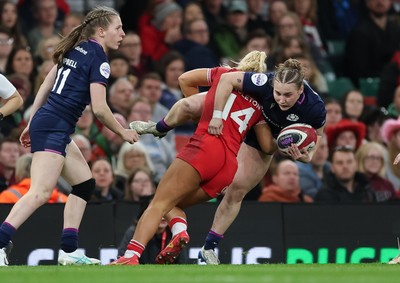 110426 - Wales v Scotland, Guinness Women’s 6 Nations - Seren Singleton of Wales tackles