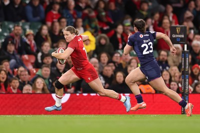 110426 - Wales v Scotland, Guinness Women’s 6 Nations - Carys Cox of Wales attacks