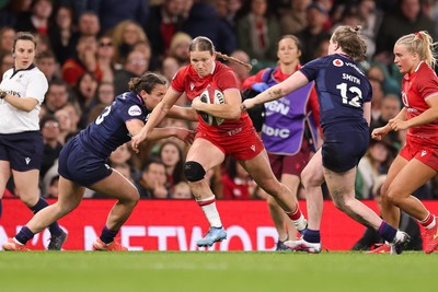 110426 - Wales v Scotland, Guinness Women’s 6 Nations - Carys Cox of Wales attacks