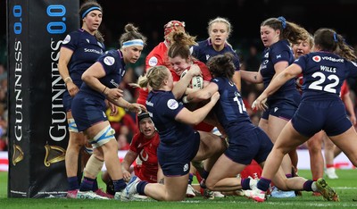 110426 - Wales v Scotland, Guinness Women’s 6 Nations - Kate Williams of Wales powers over to score try