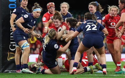 110426 - Wales v Scotland, Guinness Women’s 6 Nations - Kate Williams of Wales powers over to score try