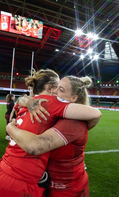 110426 - Wales v Scotland, Guinness Women’s 6 Nations - Kelsey Jones of Wales and Bethan Lewis of Wales at the end of the match