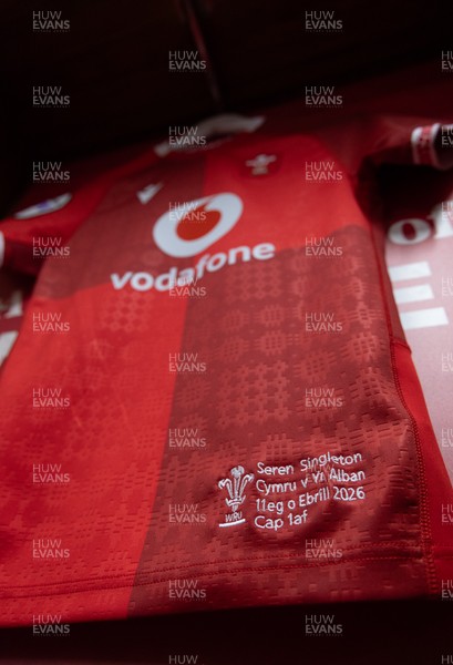 110426 - Wales v Scotland, Guinness Women’s 6 Nations - Seren Singleton’s Wales match jersey hangs in the changing room ahead of her debut