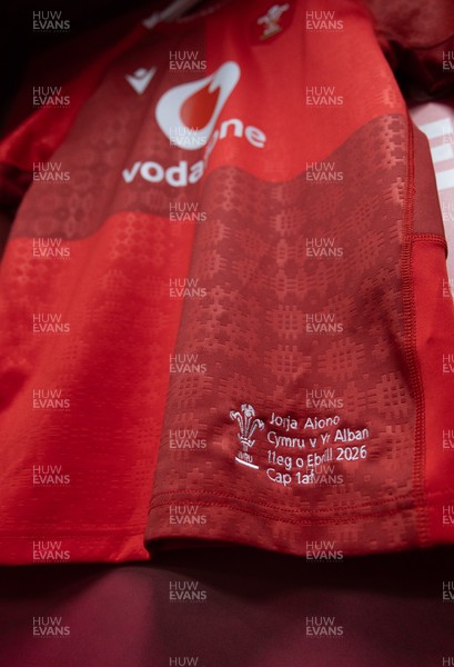 110426 - Wales v Scotland, Guinness Women’s 6 Nations - Jorja Aiono’s Wales match jersey hangs in the changing room ahead of her debut
