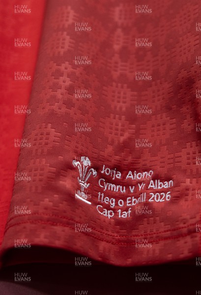 110426 - Wales v Scotland, Guinness Women’s 6 Nations - Jorja Aiono’s Wales match jersey hangs in the changing room ahead of her debut