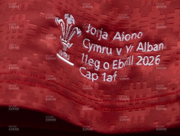 110426 - Wales v Scotland, Guinness Women’s 6 Nations - Jorja Aiono’s Wales match jersey hangs in the changing room ahead of her debut