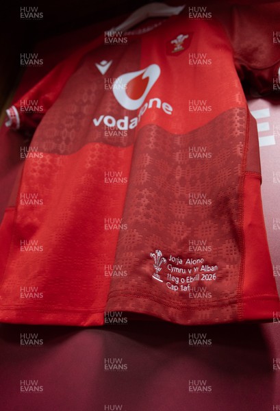 110426 - Wales v Scotland, Guinness Women’s 6 Nations - Jorja Aiono’s Wales match jersey hangs in the changing room ahead of her debut