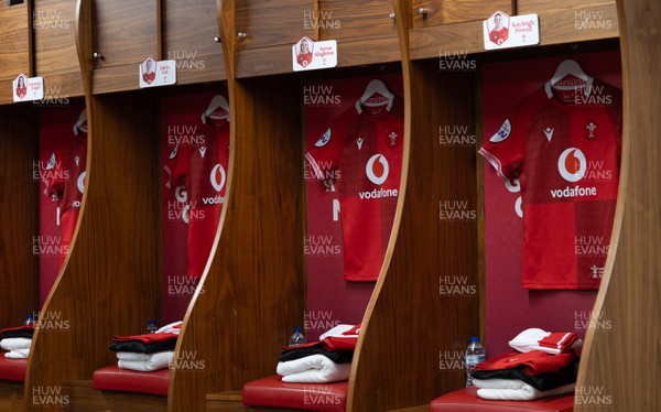 110426 - Wales v Scotland, Guinness Women’s 6 Nations - Wales match jerseys hangs in the changing room ahead of the match