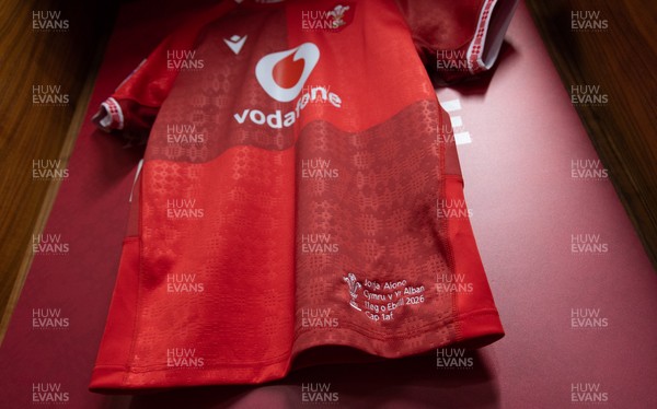110426 - Wales v Scotland, Guinness Women’s 6 Nations - Jorja Aiono’s Wales match jersey hangs in the changing room ahead of her debut