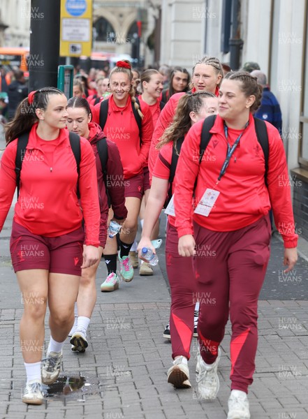 110426 - Wales v Scotland, Guinness Women’s 6 Nations - Wales players are greeted by fans as they leave the hotel for the stadium