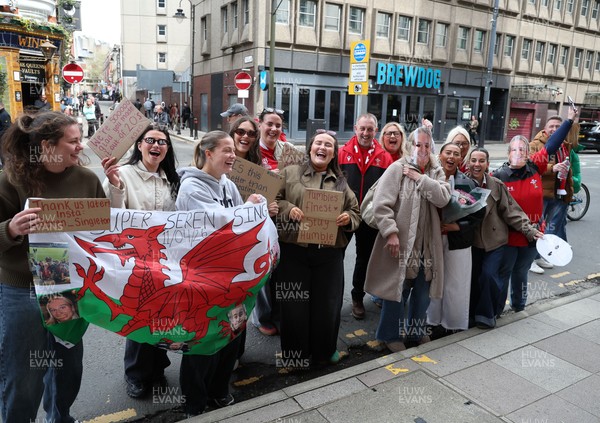 110426 - Wales v Scotland, Guinness Women’s 6 Nations - Wales players are greeted by fans as they leave the hotel for the stadium