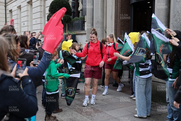 110426 - Wales v Scotland, Guinness Women’s 6 Nations - Wales players are greeted by fans as they leave the hotel for the stadium