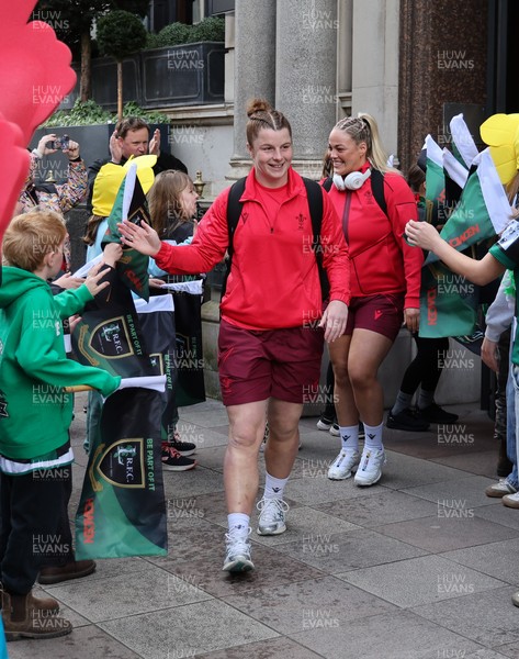 110426 - Wales v Scotland, Guinness Women’s 6 Nations - Wales players are greeted by fans as they leave the hotel for the stadium