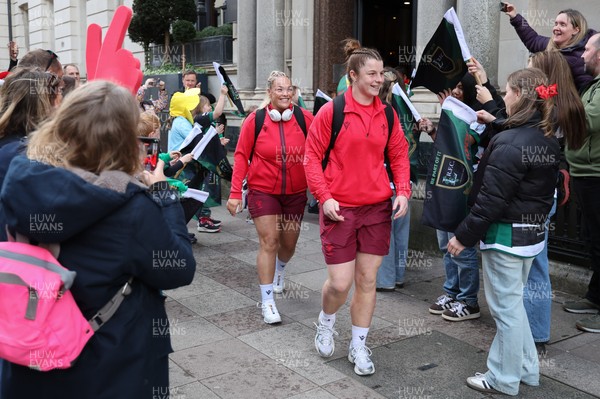 110426 - Wales v Scotland, Guinness Women’s 6 Nations - Wales players are greeted by fans as they leave the hotel for the stadium