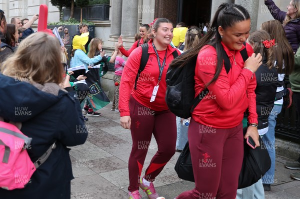 110426 - Wales v Scotland, Guinness Women’s 6 Nations - Wales players are greeted by fans as they leave the hotel for the stadium