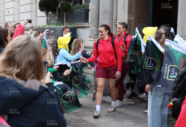 110426 - Wales v Scotland, Guinness Women’s 6 Nations - Wales players are greeted by fans as they leave the hotel for the stadium
