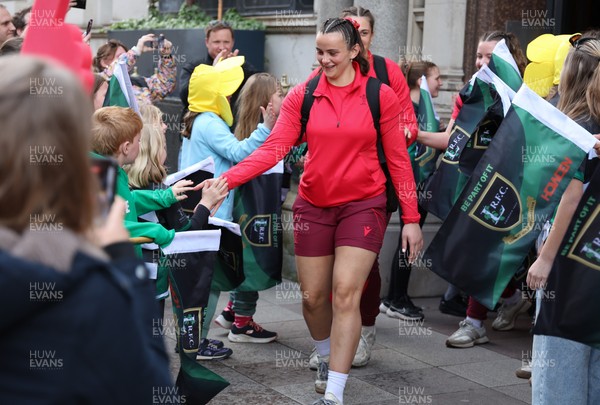 110426 - Wales v Scotland, Guinness Women’s 6 Nations - Wales players are greeted by fans as they leave the hotel for the stadium