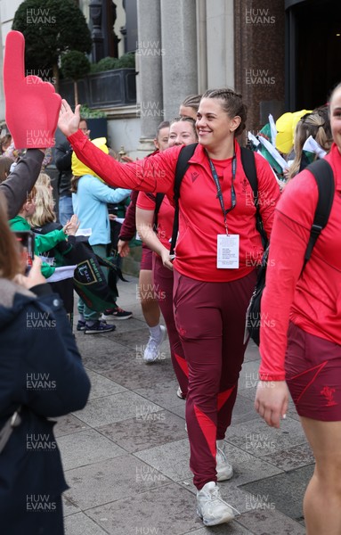 110426 - Wales v Scotland, Guinness Women’s 6 Nations - Wales players are greeted by fans as they leave the hotel for the stadium