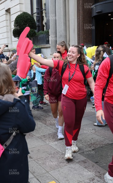 110426 - Wales v Scotland, Guinness Women’s 6 Nations - Wales players are greeted by fans as they leave the hotel for the stadium