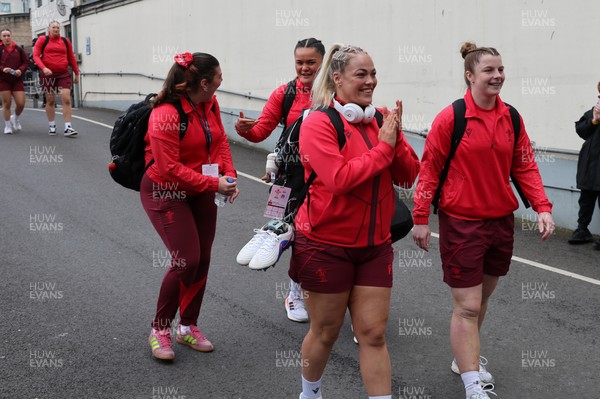 110426 - Wales v Scotland, Guinness Women’s 6 Nations - Wales players are greeted by fans as they leave the hotel for the stadium