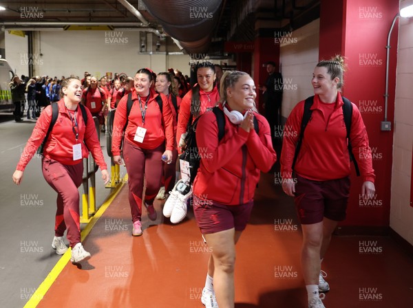 110426 - Wales v Scotland, Guinness Women’s 6 Nations - Wales players are greeted by fans as they leave the hotel for the stadium