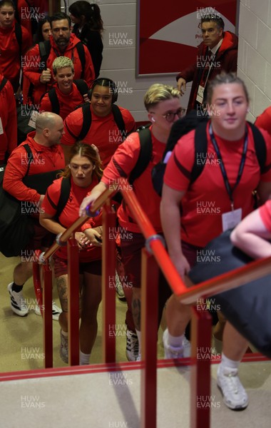 110426 - Wales v Scotland, Guinness Women’s 6 Nations - Wales players are greeted by fans as they leave the hotel for the stadium