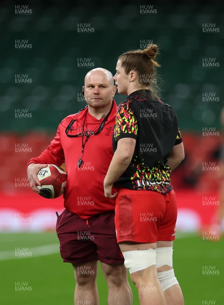 110426 - Wales v Scotland, Guinness Women’s 6 Nations -Sean Lynn, Wales Women head coach and Kate Williams of Wales during warm up