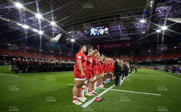 110426 - Wales v Scotland, Guinness Women’s 6 Nations - The Wales Women’s team line up for the anthem