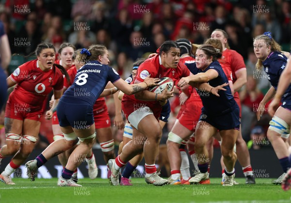 110426 - Wales v Scotland, Guinness Women’s 6 Nations - Sisilia Tuipulotu of Wales powers over to score try