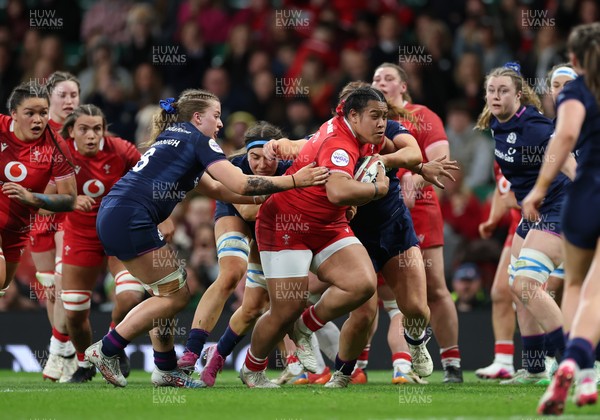 110426 - Wales v Scotland, Guinness Women’s 6 Nations - Sisilia Tuipulotu of Wales powers over to score try