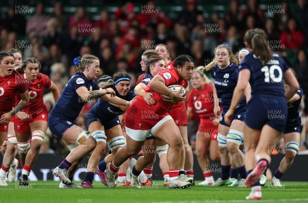 110426 - Wales v Scotland, Guinness Women’s 6 Nations - Sisilia Tuipulotu of Wales powers over to score try