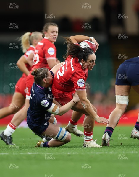 110426 - Wales v Scotland, Guinness Women’s 6 Nations - Courtney Keight of Wales is tackled