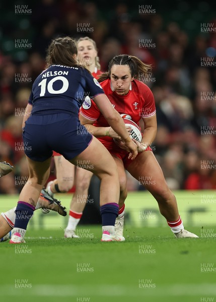 110426 - Wales v Scotland, Guinness Women’s 6 Nations - Courtney Keight of Wales takes on Helen Nelson of Scotland