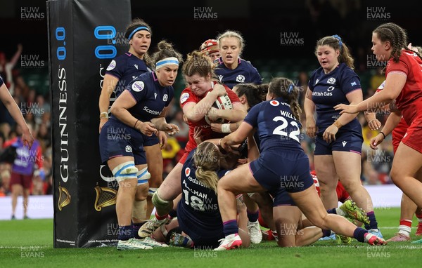 110426 - Wales v Scotland, Guinness Women’s 6 Nations - Kate Williams of Wales powers over to score try