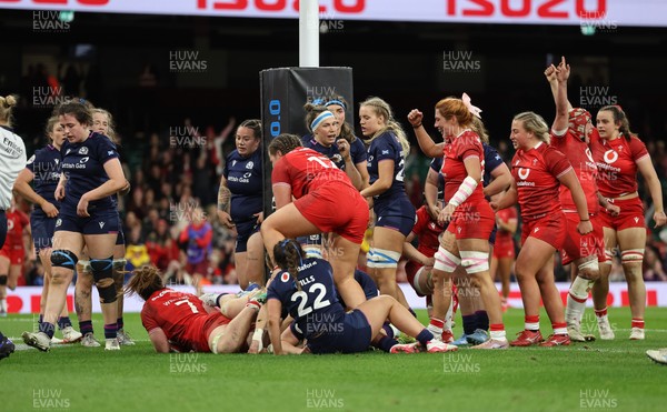110426 - Wales v Scotland, Guinness Women’s 6 Nations - Kate Williams of Wales powers over to score try