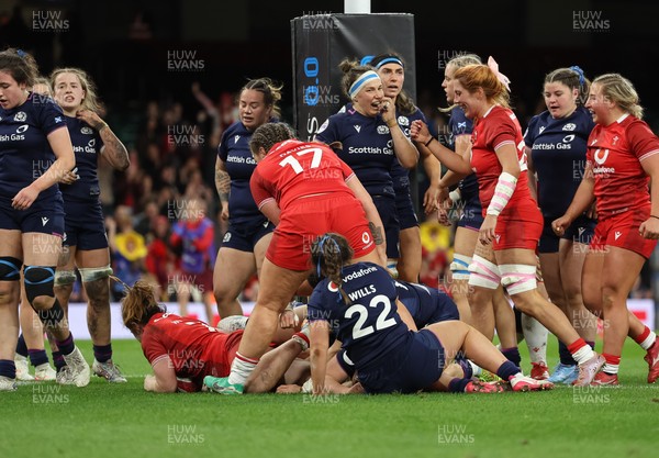 110426 - Wales v Scotland, Guinness Women’s 6 Nations - Kate Williams of Wales powers over to score try