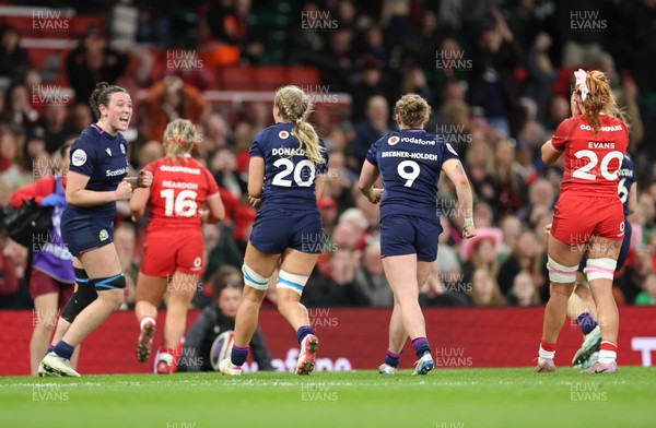 110426 - Wales v Scotland, Guinness Women’s 6 Nations - Scotland celebrate the win on the final whistle