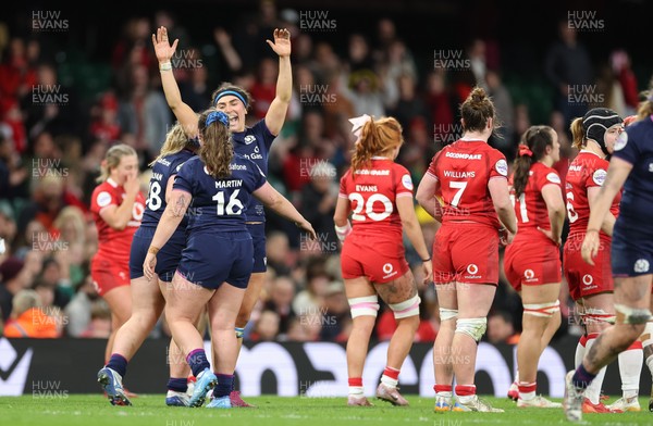 110426 - Wales v Scotland, Guinness Women’s 6 Nations - Scotland celebrate the win on the final whistle