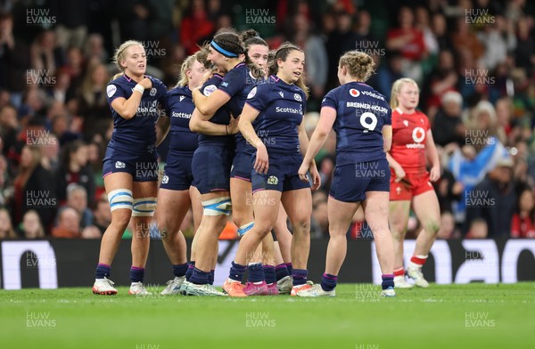 110426 - Wales v Scotland, Guinness Women’s 6 Nations - Scotland celebrate the win on the final whistle