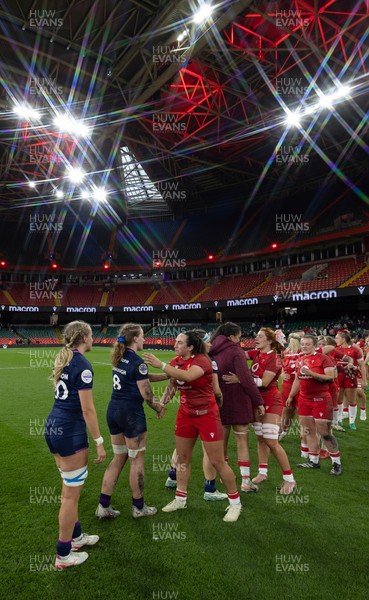110426 - Wales v Scotland, Guinness Women’s 6 Nations - Players congratulate each other at the end of the match