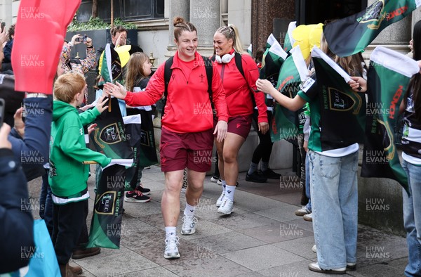 110426 - Wales v Scotland, Guinness Women’s 6 Nations - Wales players are greeted by fans as they leave the hotel for the stadium