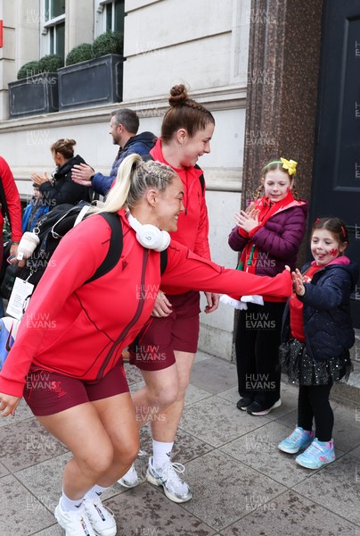 110426 - Wales v Scotland, Guinness Women’s 6 Nations - Wales players are greeted by fans as they leave the hotel for the stadium
