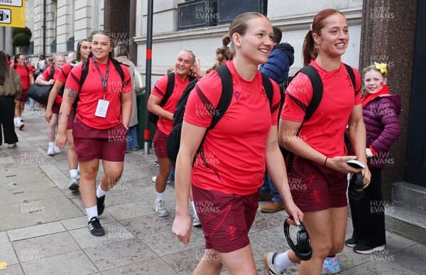 110426 - Wales v Scotland, Guinness Women’s 6 Nations - Wales players are greeted by fans as they leave the hotel for the stadium