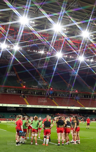 110426 - Wales v Scotland, Guinness Women’s 6 Nations -The Wales team warm up at the Principality Stadium
