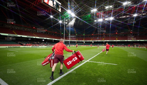 110426 - Wales v Scotland, Guinness Women’s 6 Nations -The Wales team warm up at the Principality Stadium