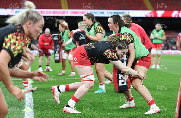 110426 - Wales v Scotland, Guinness Women’s 6 Nations -The Wales team warm up at the Principality Stadium