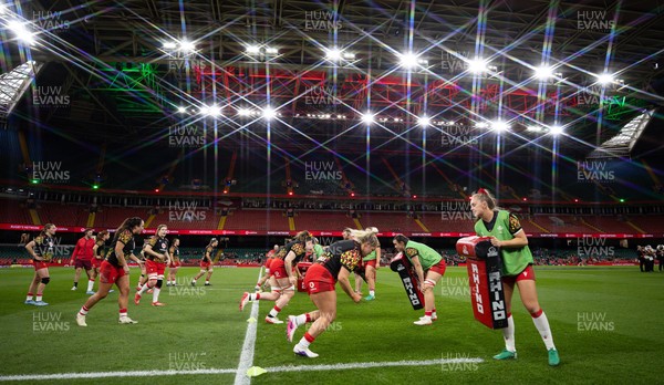 110426 - Wales v Scotland, Guinness Women’s 6 Nations -The Wales team warm up at the Principality Stadium