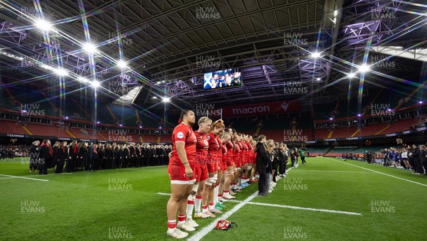 110426 - Wales v Scotland, Guinness Women’s 6 Nations - The Wales team line up for the anthem 