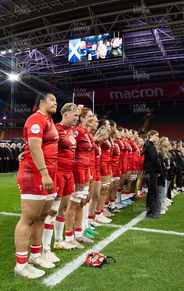 110426 - Wales v Scotland, Guinness Women’s 6 Nations - The Wales team line up for the anthem 