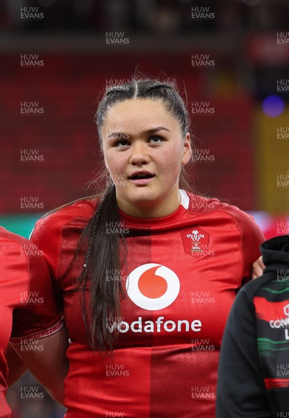 110426 - Wales v Scotland, Guinness Women’s 6 Nations - Jorja Aiono of Wales during the anthem